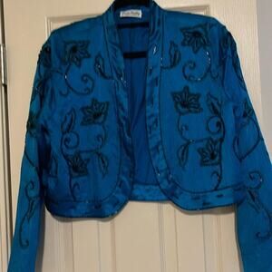 Jacket beaded teal be elegantnt or dress down with jeans teal with blk jet bead